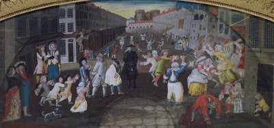 Artisti di strada al Carnevale Popolare, Rue Saint Antoine, c.1670 da French School